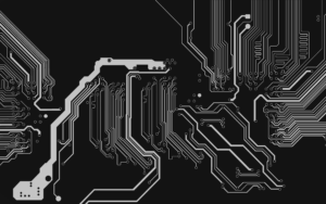 A black and white image of a circuit board