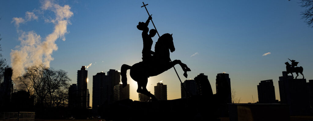 Photograph of sculptures outside the UN